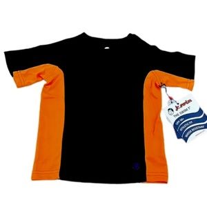Jr. Swim Boys UPF 50+ Rashguard, Short Sleeve, Size 5T, Black/Orange, NEW